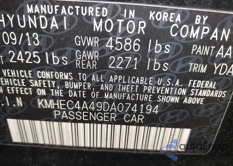 2013 Hyundai Sonata Hybrid Limited z USA, uszkodzony, nr VIN KMHEC4A49DA074194